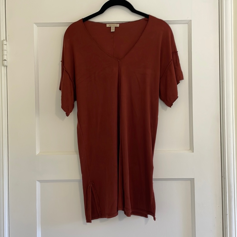 Anthropologie Bordeaux Fine Ribbed V-Neck Top